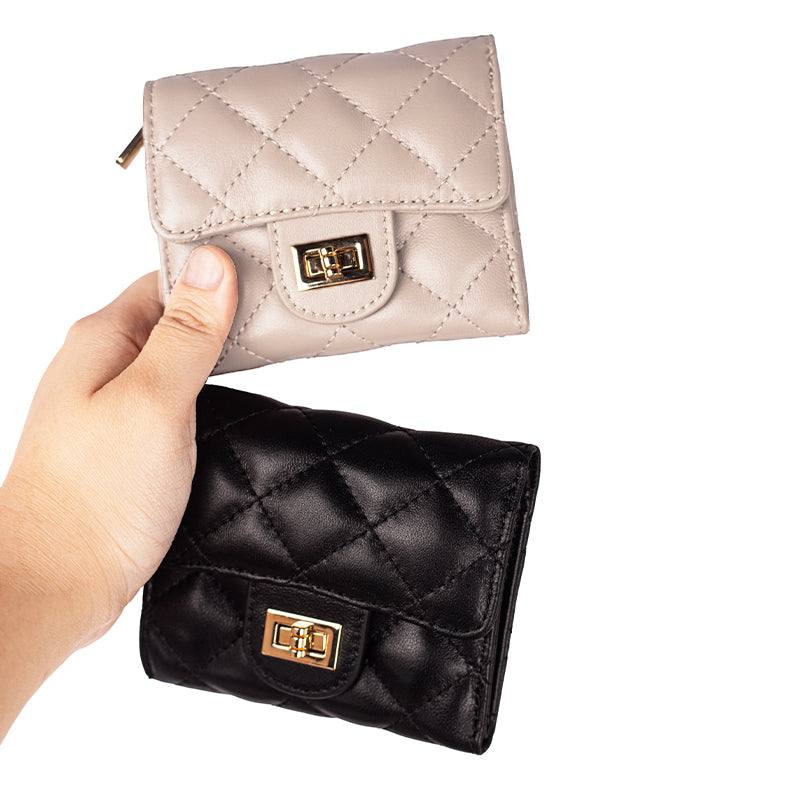 Dompet Kulit Wanita Gino Mariani Quilted Small Wallet Ayyara Black