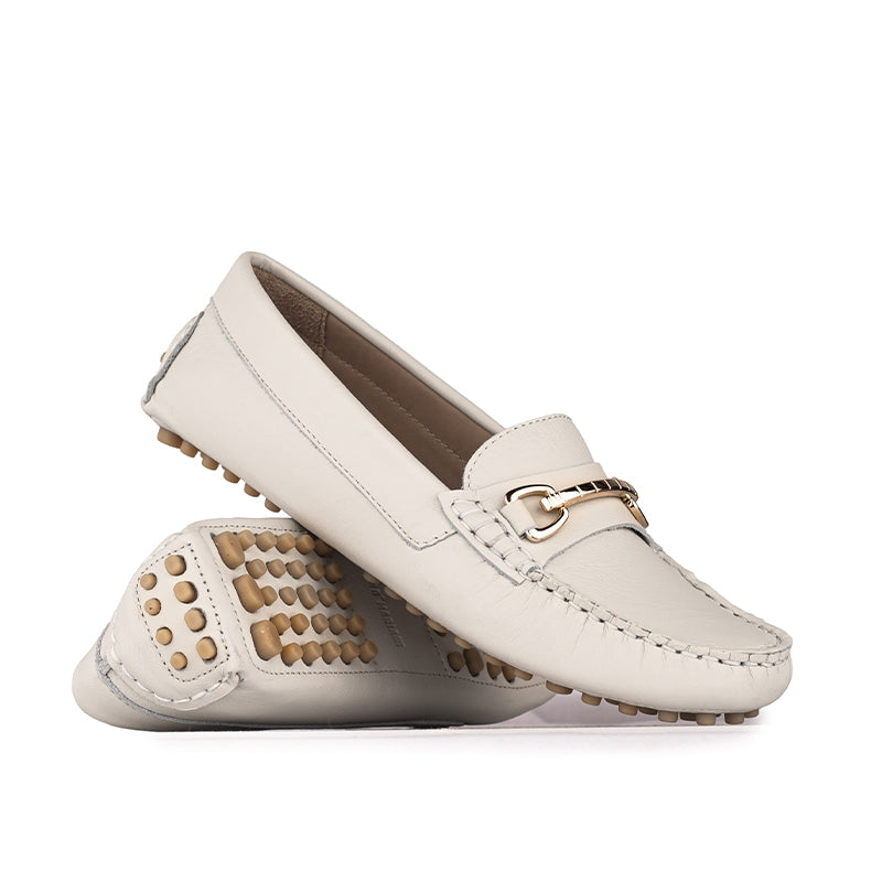 Sepatu Casual Wanita Loafer Moccasin Gino Mariani Elora 2 Bone White
