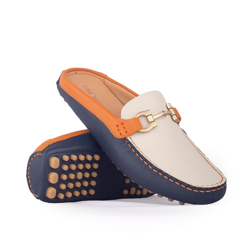 Sepatu Casual Mules Wanita Loafer Moccasin Gino Mariani Elda 9 Orange Navy