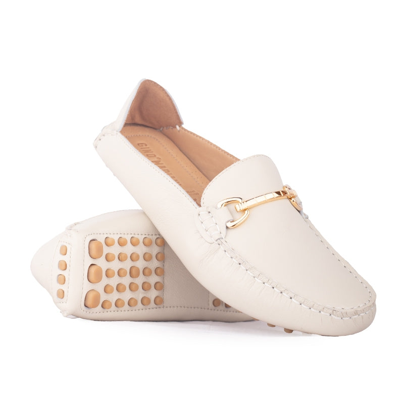 Sepatu Casual Wanita Loafer Moccasin Gino Mariani Elena 7 Bone White