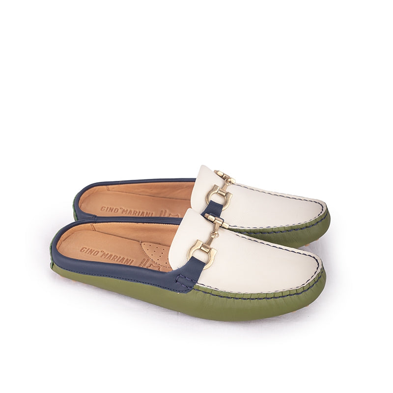 Sepatu Casual Mules Wanita Loafer Moccasin Gino Mariani Elda 9 Green Navy