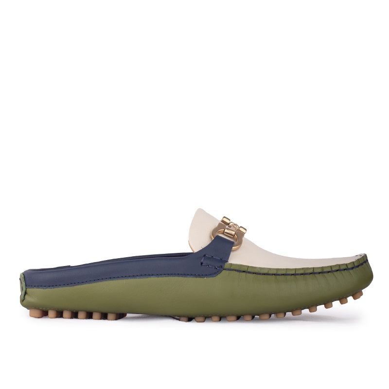Sepatu Casual Mules Wanita Loafer Moccasin Gino Mariani Elda 9 Green Navy