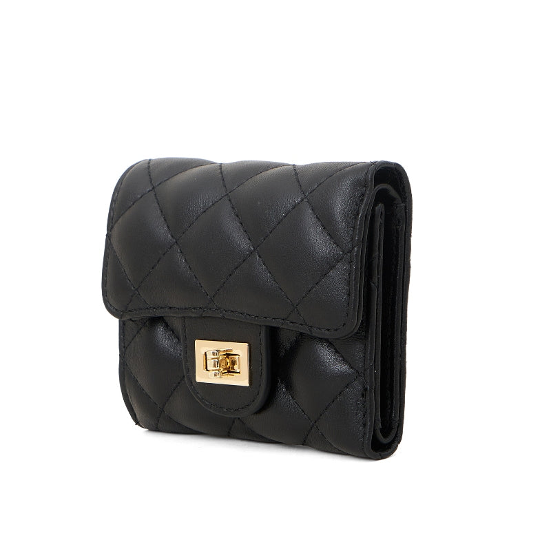 Dompet Kulit Wanita Gino Mariani Quilted Small Wallet Ayyara Black