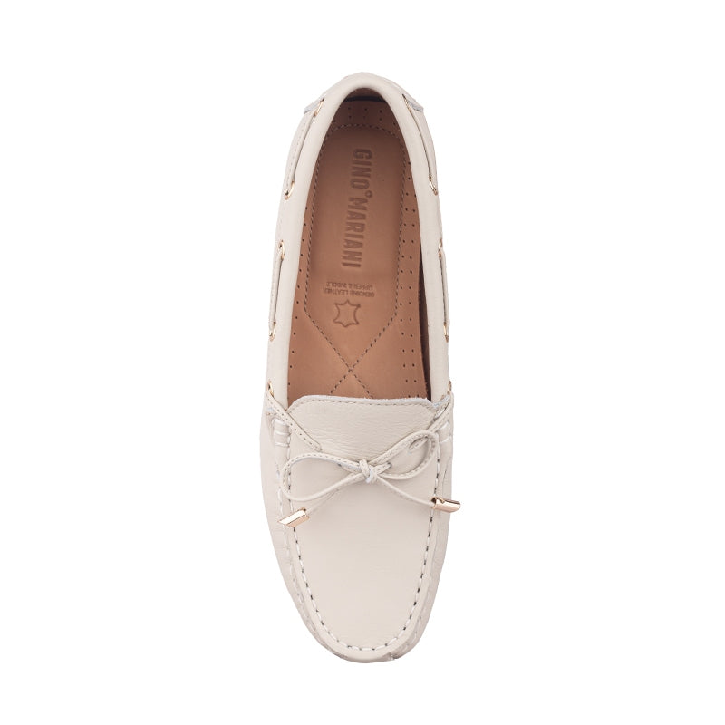 Sepatu Casual Wanita Loafer Moccasin Gino Mariani Estelle 3 Bone White