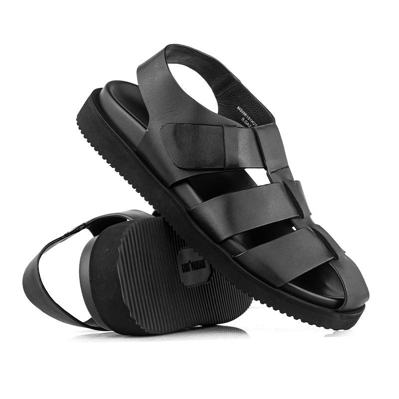 Sandal Fisherman Kulit Casual Pria Gino Mariani Ilgaz Black