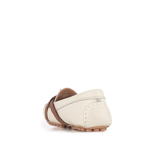 Sepatu Casual Wanita Loafer Moccasin Gino Mariani Ellie Bone White/Brown