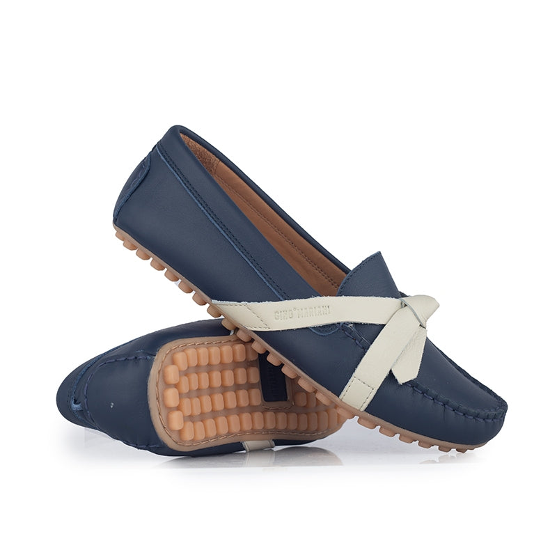 Sepatu Casual Wanita Loafer Moccasin Gino Mariani Ellie Navy/Bone White