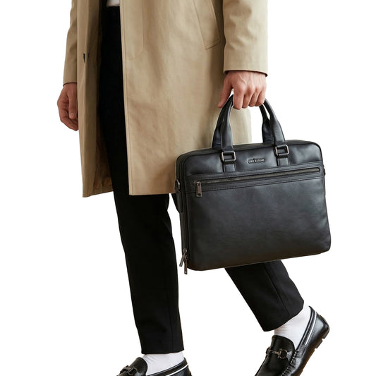 Tas Briefcase Leather Bag Gino Mariani Amerigo Black