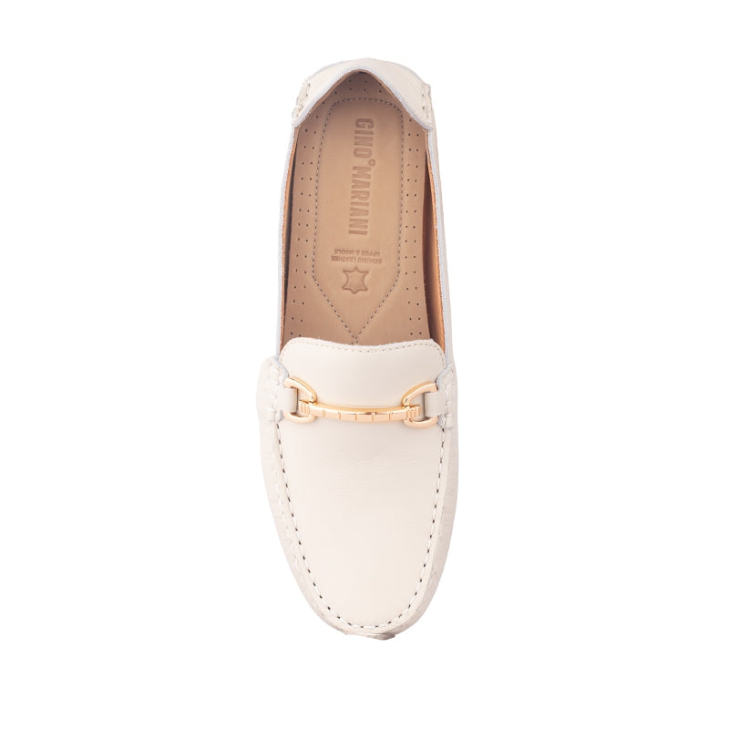 Sepatu Casual Wanita Loafer Moccasin Gino Mariani Elena 7 Bone White