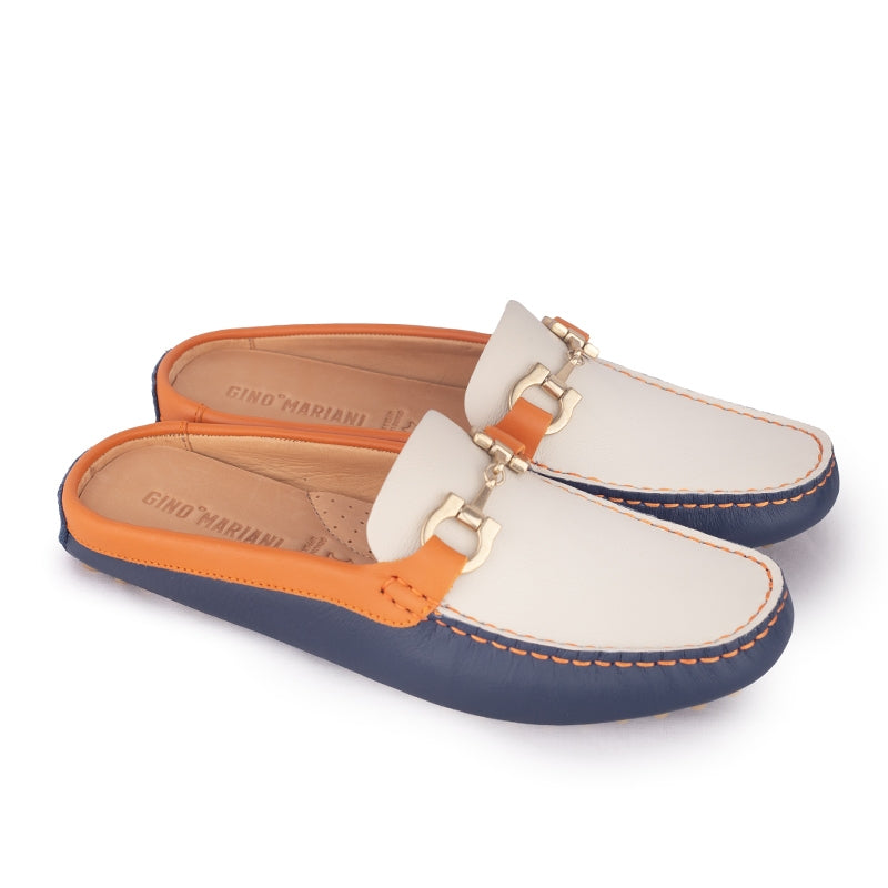 Sepatu Casual Mules Wanita Loafer Moccasin Gino Mariani Elda 9 Orange Navy