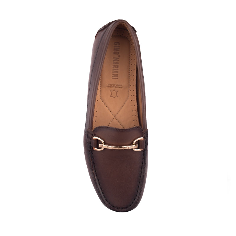 Sepatu Casual Wanita Loafer Moccasin Gino Mariani Elora 1 Brown