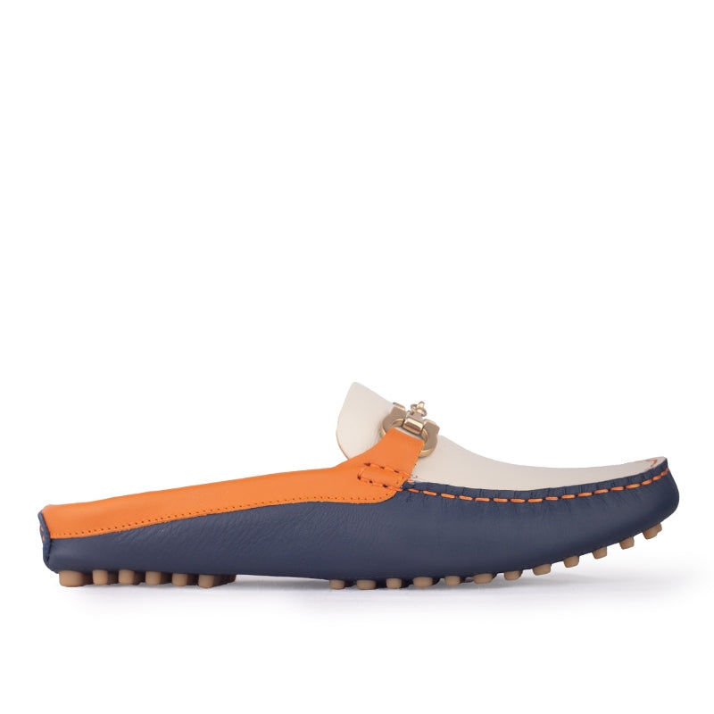 Sepatu Casual Mules Wanita Loafer Moccasin Gino Mariani Elda 9 Orange Navy