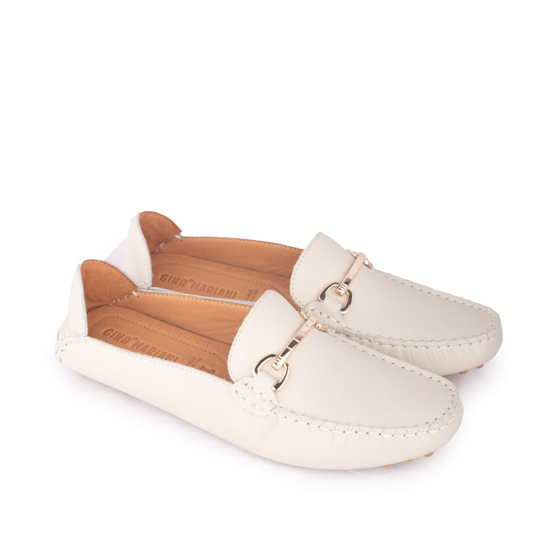 Sepatu Casual Wanita Loafer Moccasin Gino Mariani Elena 7 Bone White