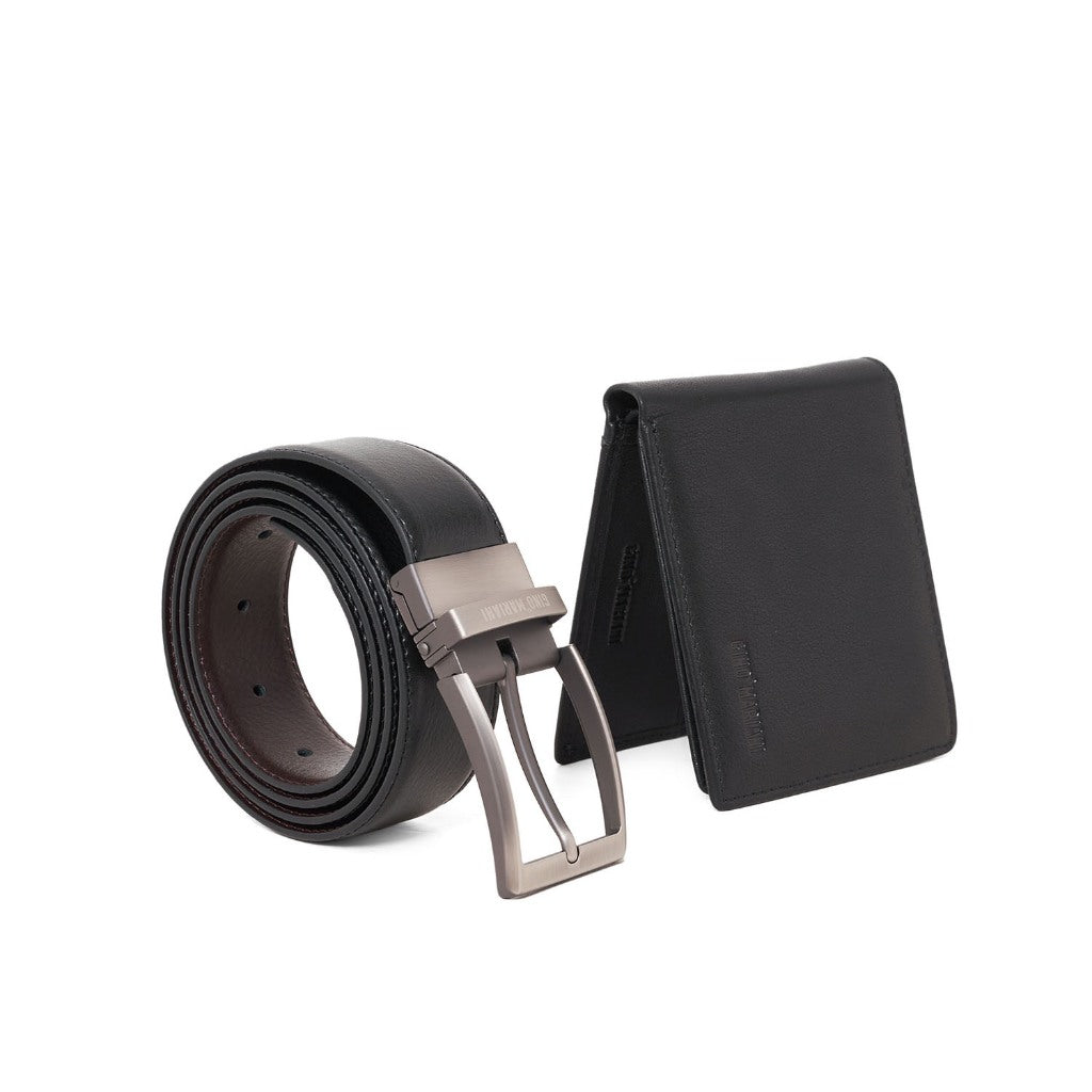 Gino Mariani Corvin - Boxed 2 In 1 Wallet & Belt Gift Set Black/Coffee