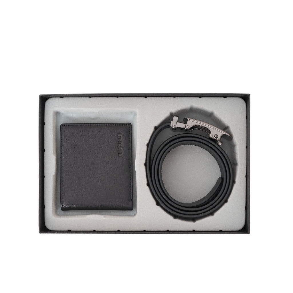 Gino Mariani Cristo - Boxed 2 In 1 Wallet & Belt Gift Set Black