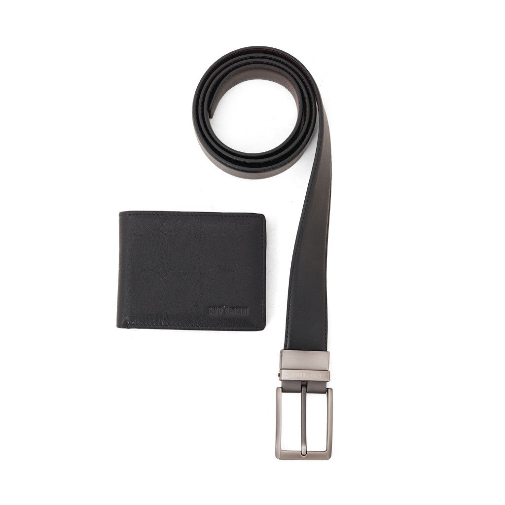 Gino Mariani Corvin - Boxed 2 In 1 Wallet & Belt Gift Set Black/Coffee