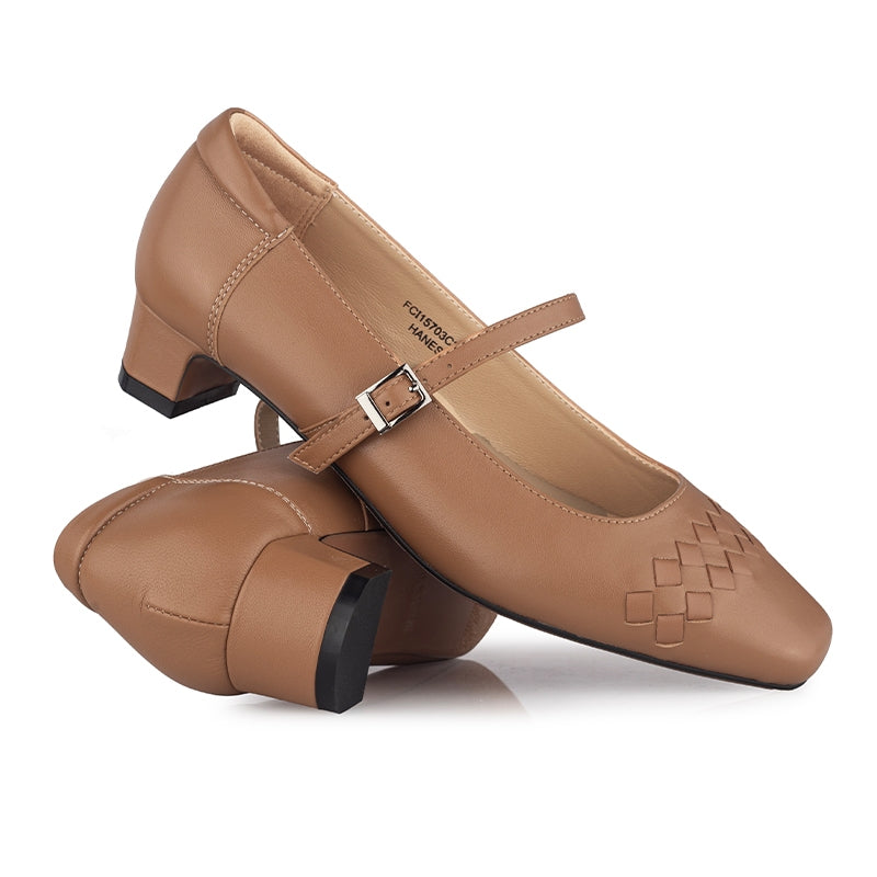 Sepatu Pumps Mary Jane Wanita Hanessa Camel