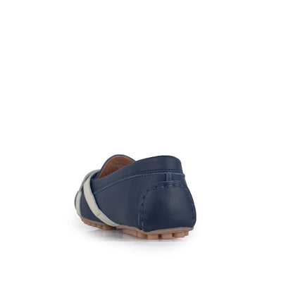 Sepatu Casual Wanita Loafer Moccasin Gino Mariani Ellie Navy/Bone White