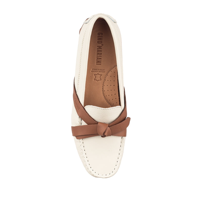 Sepatu Casual Wanita Loafer Moccasin Gino Mariani Ellie Bone White/Brown