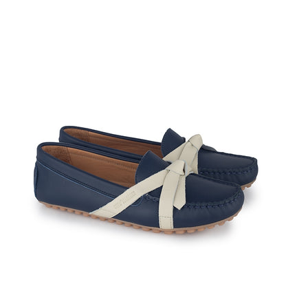 Sepatu Casual Wanita Loafer Moccasin Gino Mariani Ellie Navy/Bone White