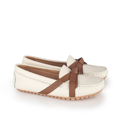 Sepatu Casual Wanita Loafer Moccasin Gino Mariani Ellie Bone White/Brown