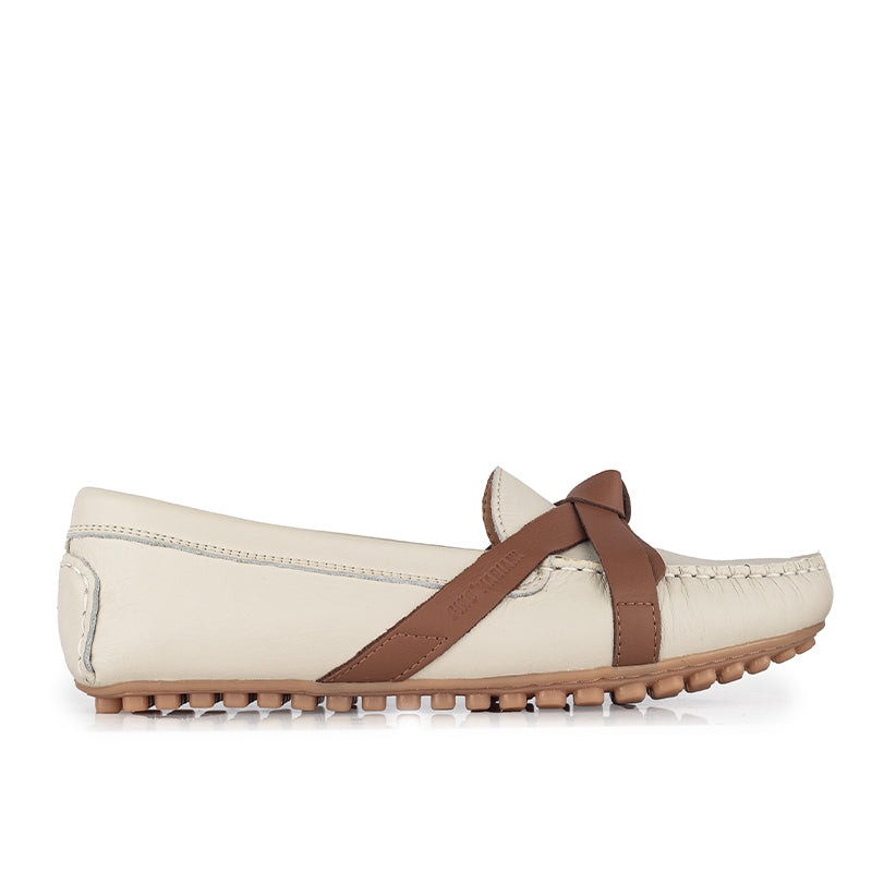 Sepatu Casual Wanita Loafer Moccasin Gino Mariani Ellie Bone White/Brown
