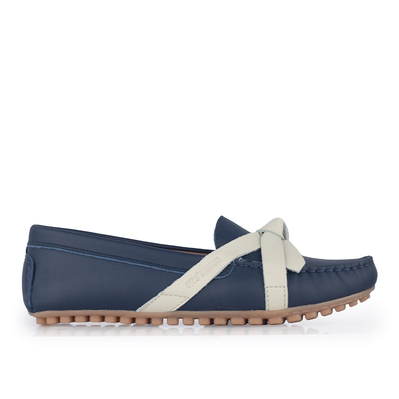 Sepatu Casual Wanita Loafer Moccasin Gino Mariani Ellie Navy/Bone White