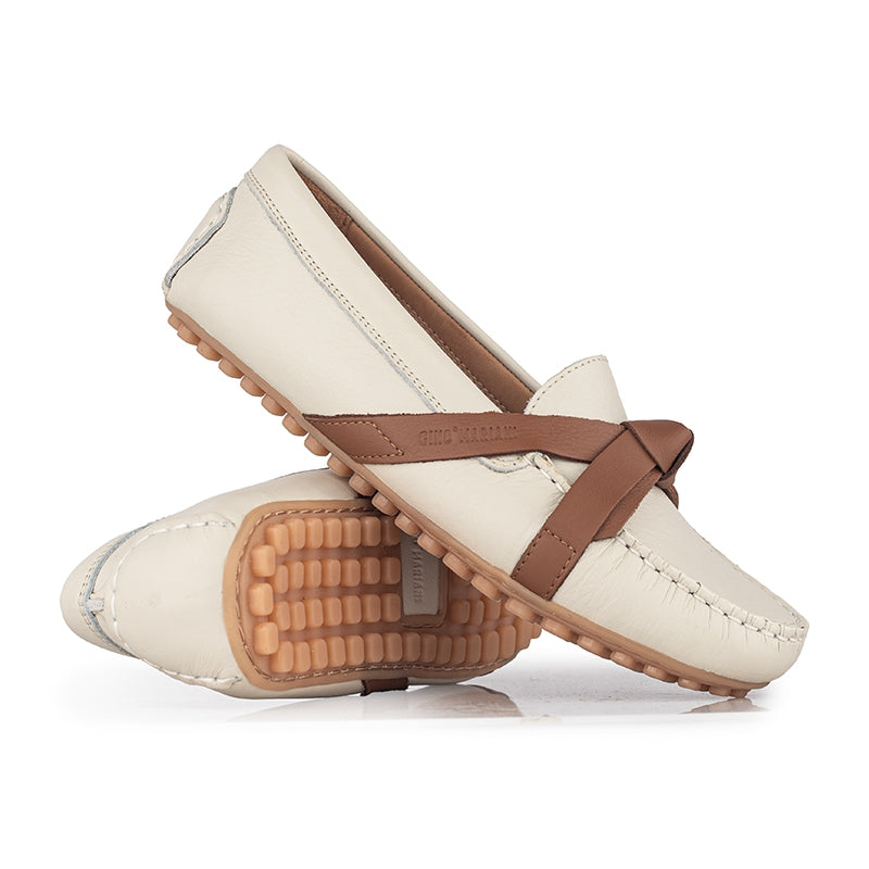 Sepatu Casual Wanita Loafer Moccasin Gino Mariani Ellie Bone White/Brown